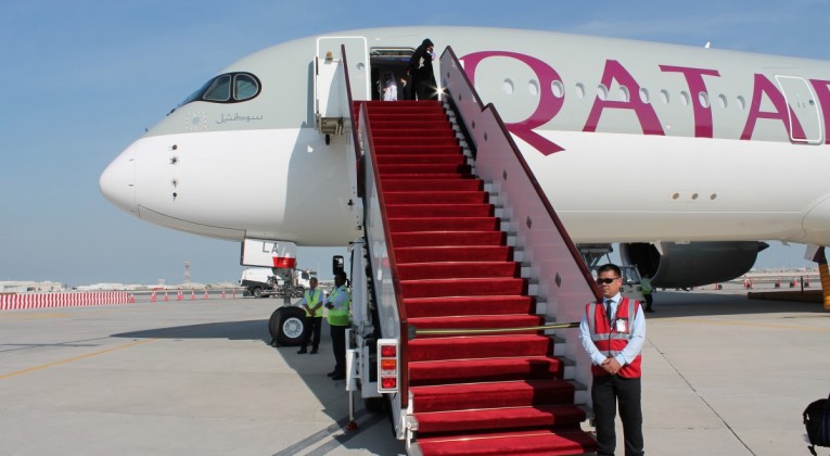Qatar Airways var launchkunde for Airbus A350. De fik første fly leveret i januar 2015. Her et billede fra festlighederne i Doha. Foto: Flemming Poulsen
