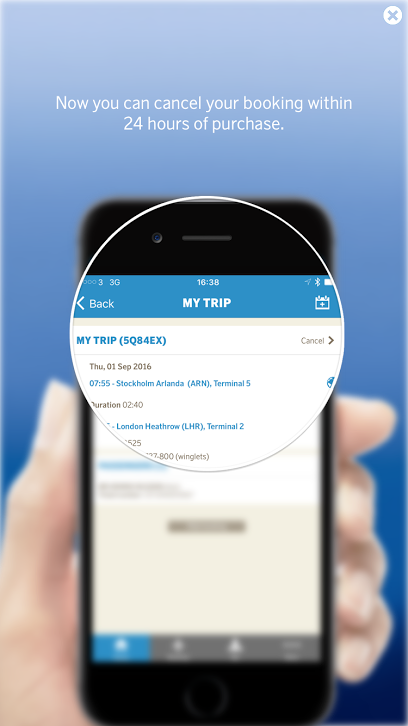Nu kan du afbestille rejser indenfor 24 timer fra bestillingstidspunktet i SAS App'en.