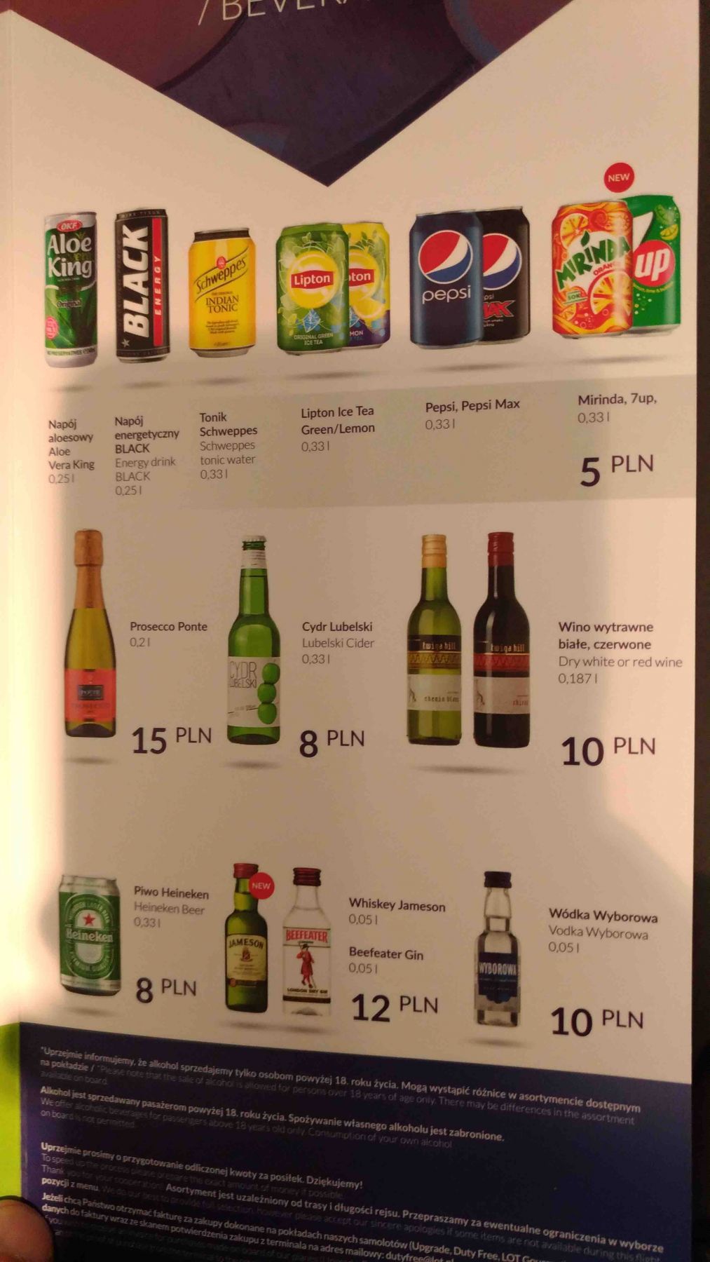 Menukort på LOT
