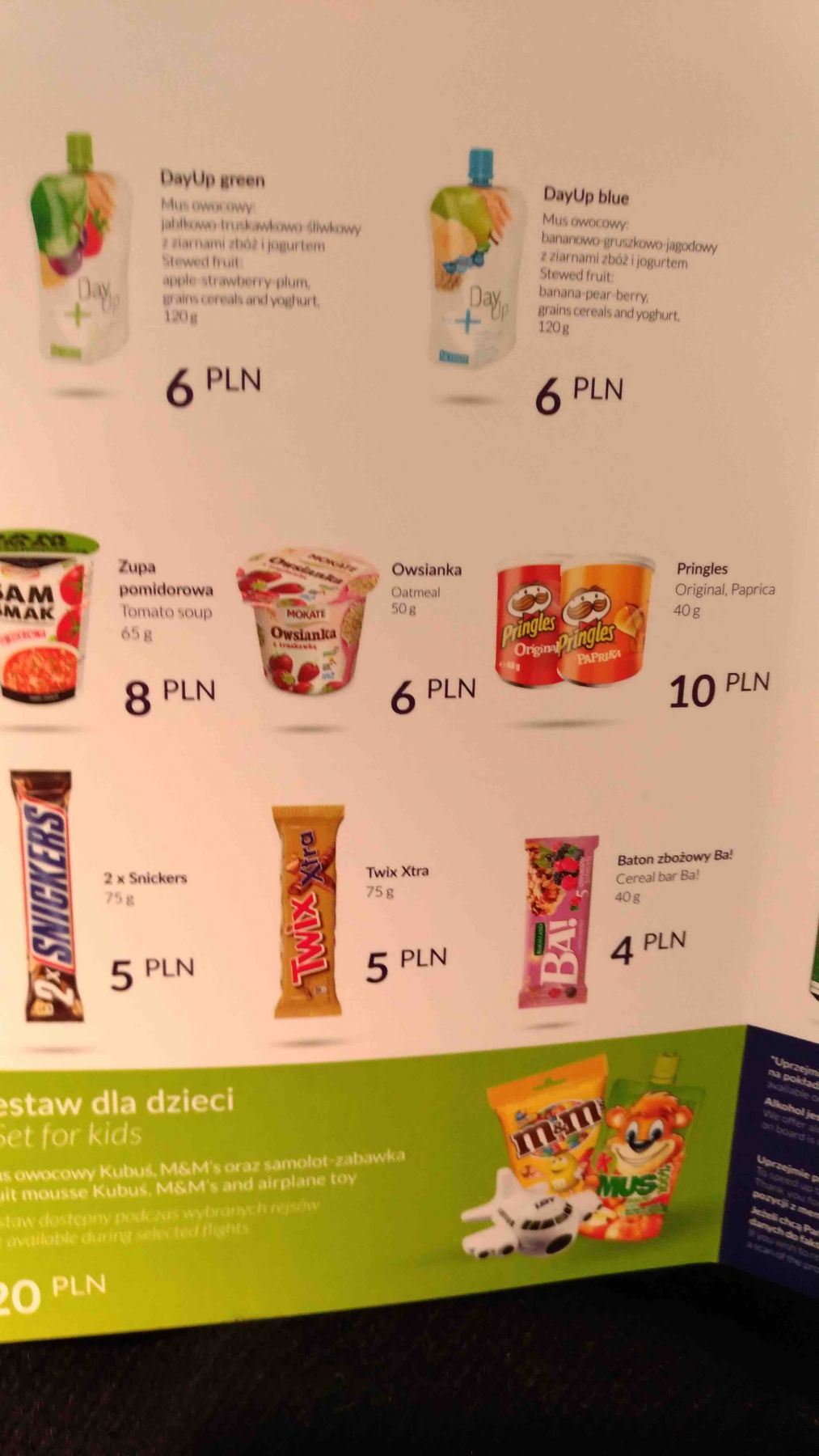 Menukort på LOT