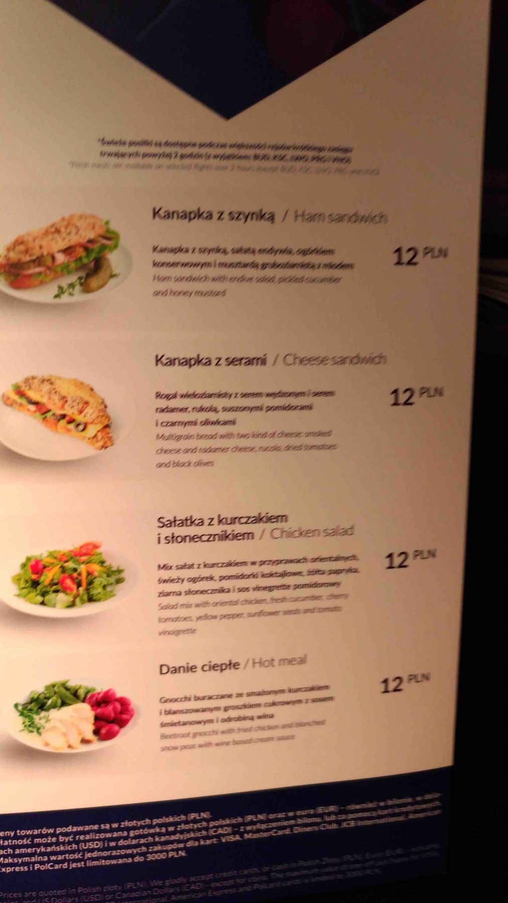 Menukort på LOT