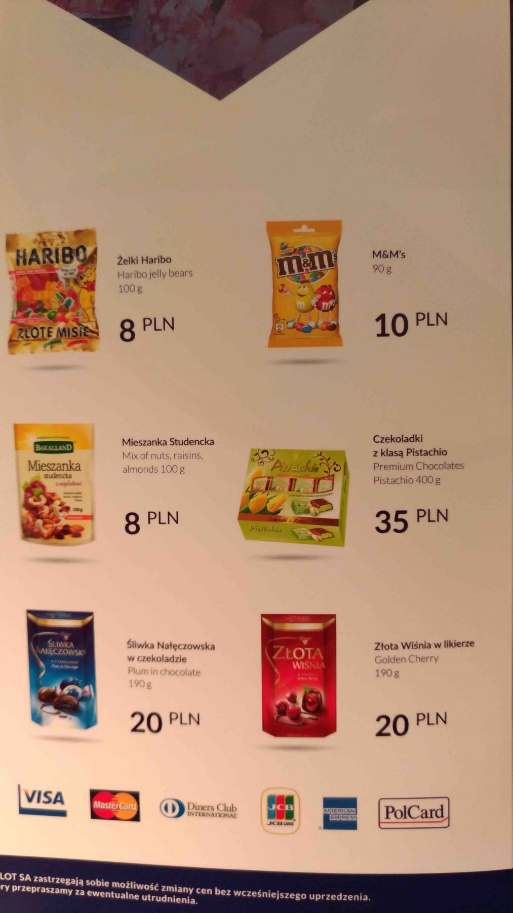Menukort på LOT
