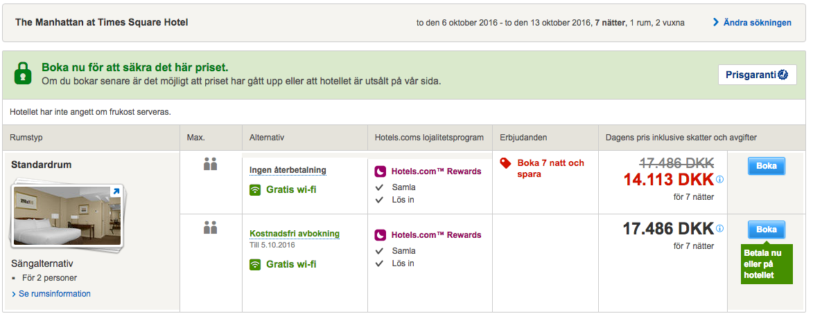 Samme hotel, samme periode - bokket på Hotels.com